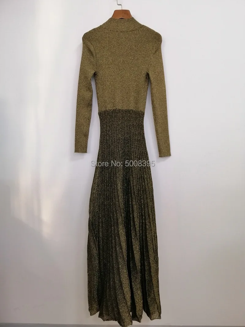 Женское трикотажное платье средней длины эластичное модное золотого и медного