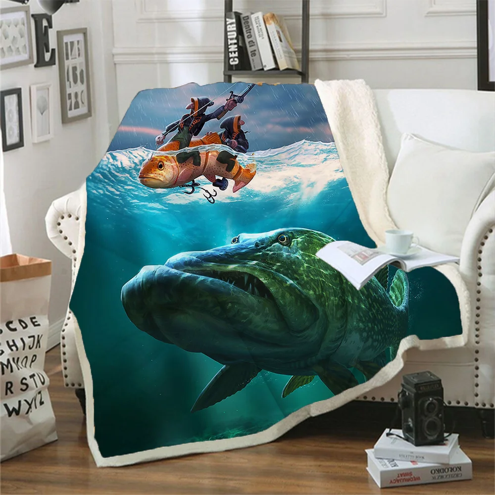 

New Fashion Animal Fish 3D Printing Plush Blanket Printing Flannel Bed Linen Soft Blanket Retro Square Picnic Soft Blanket A6