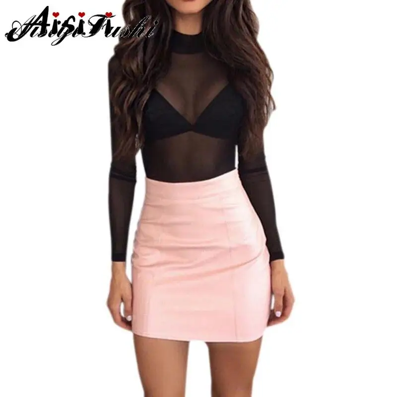 ASIYIFUSHI 2020 Новая летняя кожаная юбка Женская высокая талия мини Хаки розовая