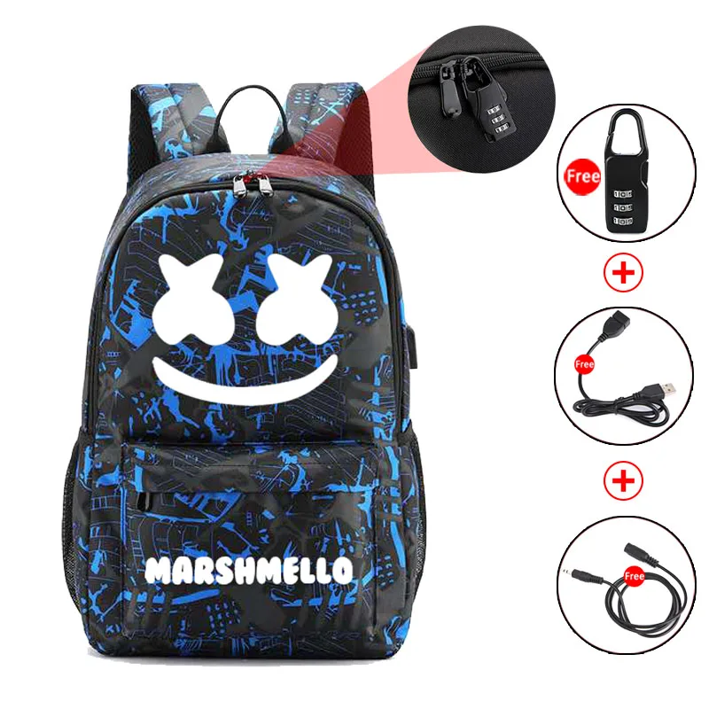 CG5282 DJ Marshmallow школьная сумка для подростка студенческий рюкзак может usb зарядка Противоугонная сумка для ноутбука для мальчиков и девочек Светящийся рюкзак - Цвет: CG5282