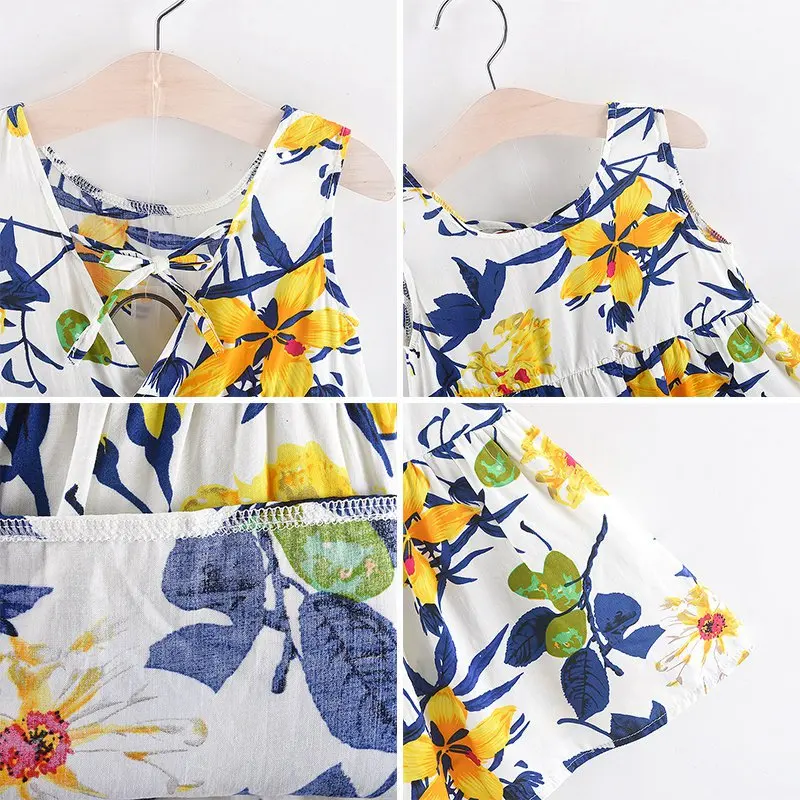 

2020 Summer Casual Cute Princess Dresses Baby Girls Floral Print Sleeveless Dress Kids Toddler Loose Princess Dresses