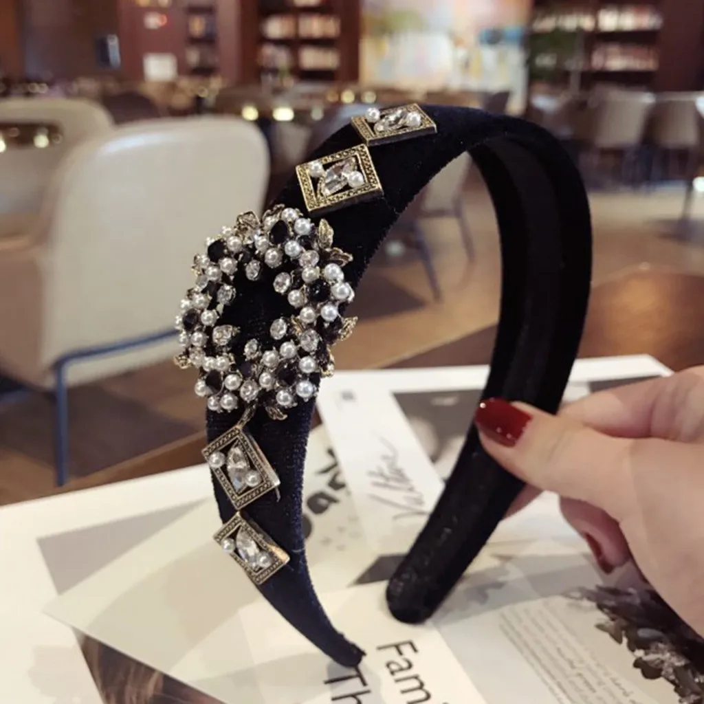 Женская повязка на голову с кристаллами широкая тканевая обруч для волос