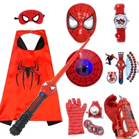 disney spider man hero cloak luminous mask halloween childrens cartoon emitter gloves watch set