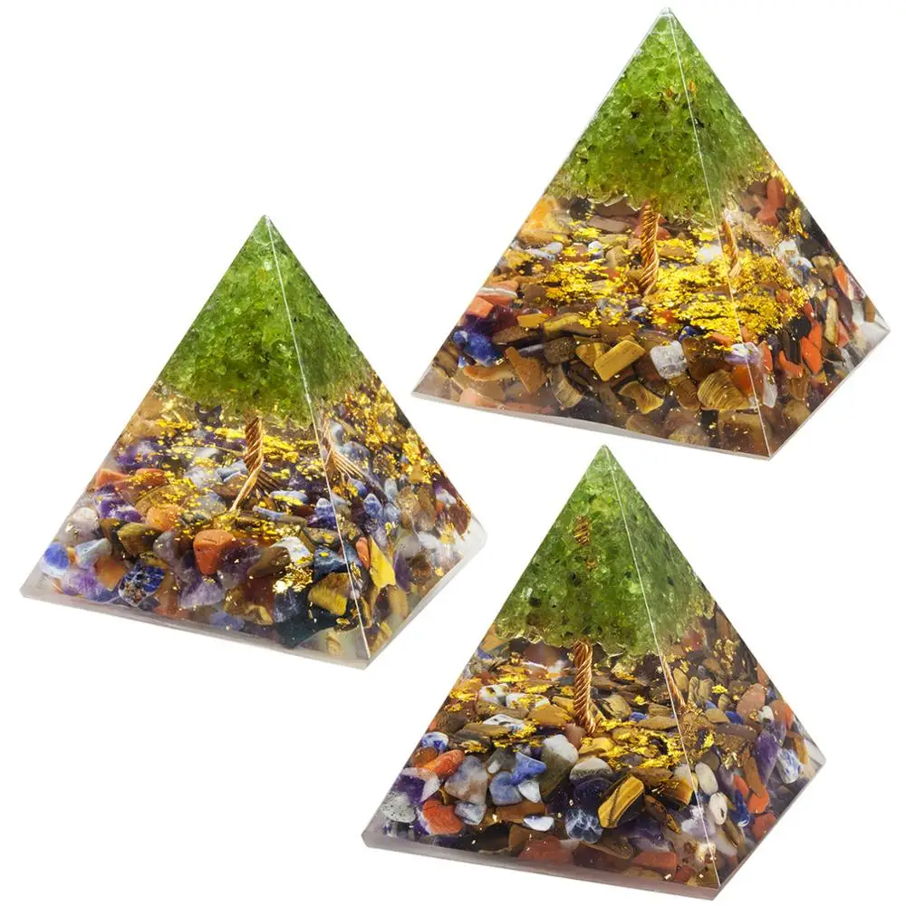 TUMBEELLUWA Healing Chakra Stone Orgonite Pyramid Energy Generator with Copper Wire Wrap Crystal Tree for Reiki Yoga Meditation