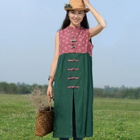 chinese style womens cotton linen long sleevelss waistcoat summer sleeveless vest top female shirt