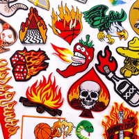 hippie fire element style embroidery patch iron on patches on clothes jacket applique punk skull badges patches for clothing