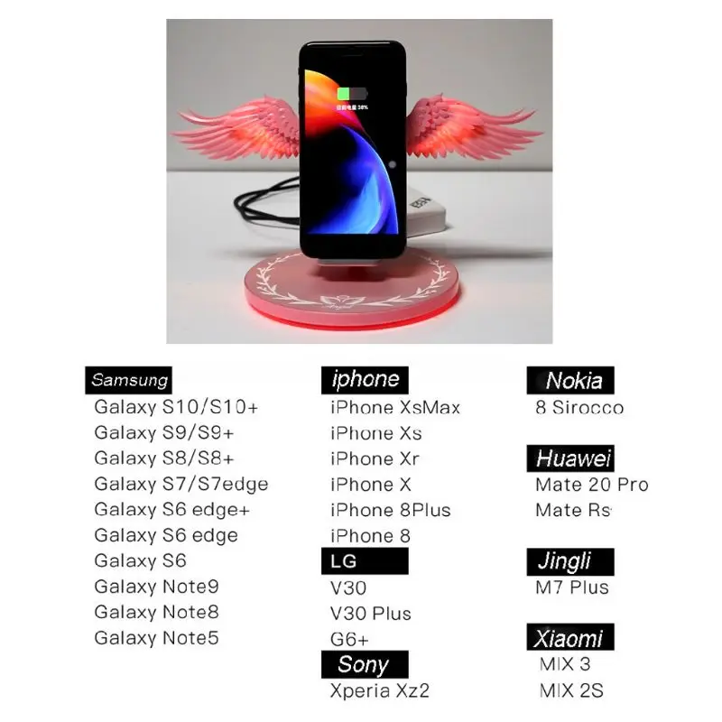 universal 10w led angel wings charging dock wireless fast charger mount stand holder for phone 11 pro s xs 8 plus mobile phone free global shipping