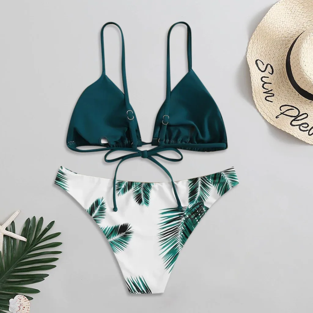 Купальник женский с принтом листьев пикантный комплект бикини чашками пуш ап