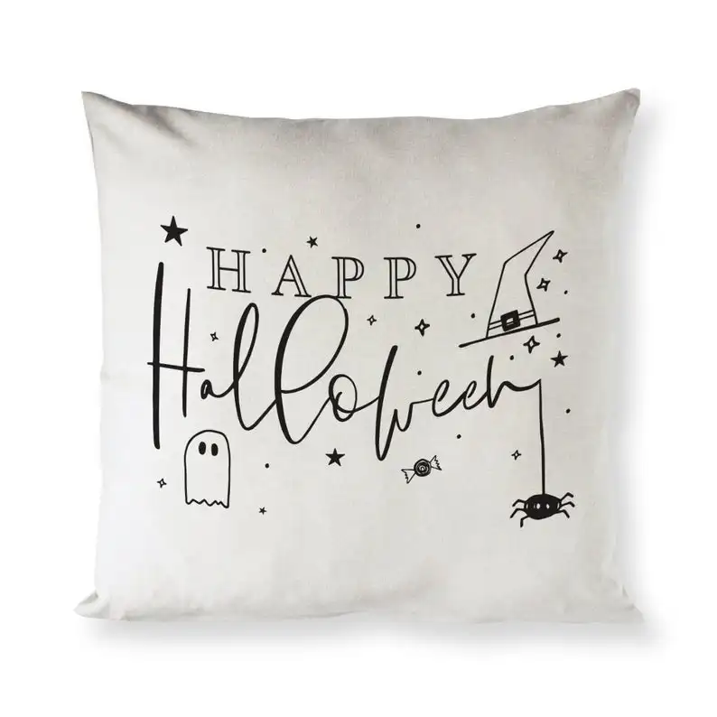 

Happy Halloween Cotton Canvas Halloween Pillow Cover, Pillowcase, Cushion, Decorative, Seasonal, Throw Pillow, Fall Decor, Haunt