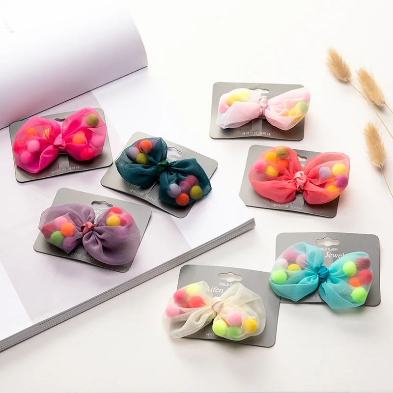 Модные заколки для волос с бантом девочек помпонами ручной работы аксессуары |