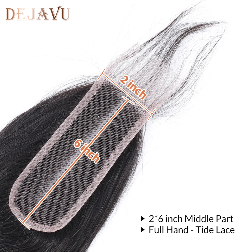 DEJAVU Remy 2X6 закрытие Ким К Закрытие человеческие волосы Кружева Закрытие прямые бразильские натуральные цвета средний/ часть
