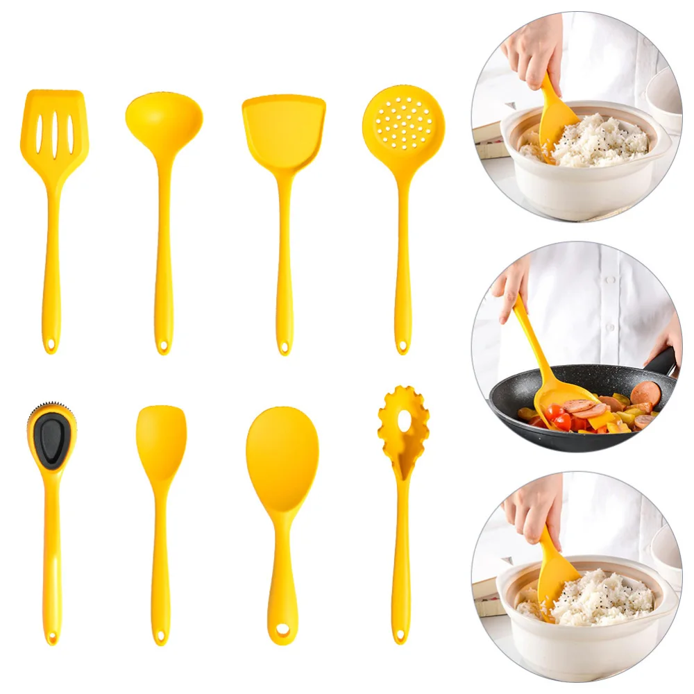 

1 Set Silicone Kitchenware Set Non-Stick Kitchen Cooking Utensils (Yellow)