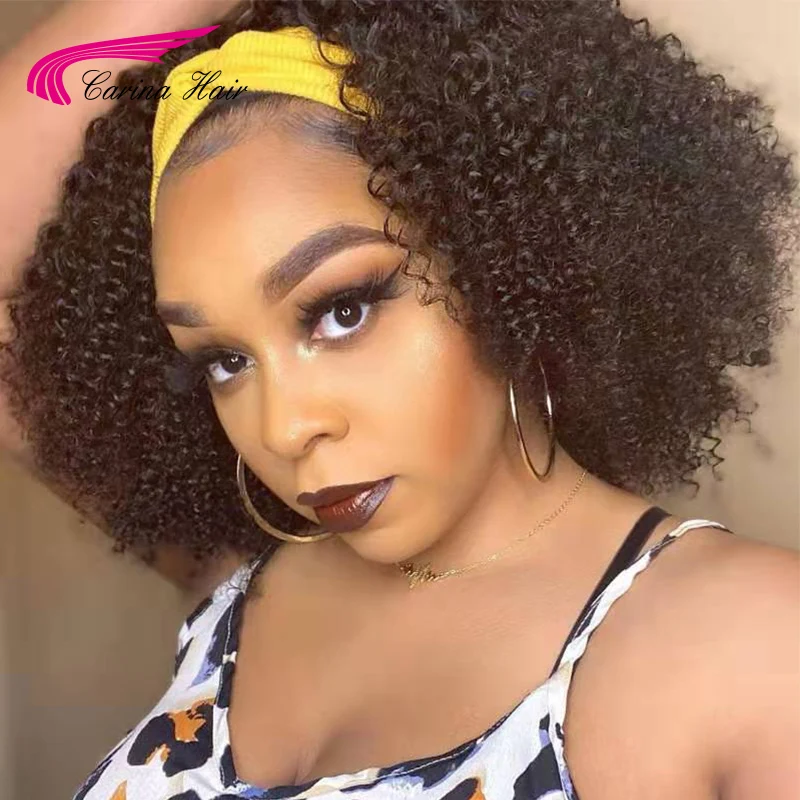 Headband Glueless Afro Kinky Curly Wig 150Density 12-30'' Wigs For Black Women Human Hair Brazilian for | Шиньоны и парики