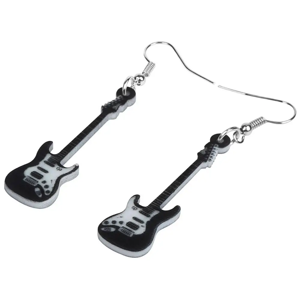 WEVENI Acrylic Anime Black Guitar Earrings Drop Dangle Jewelry For Women Girls Teens Kids Charms Party Gift Decoration Accessory | Украшения