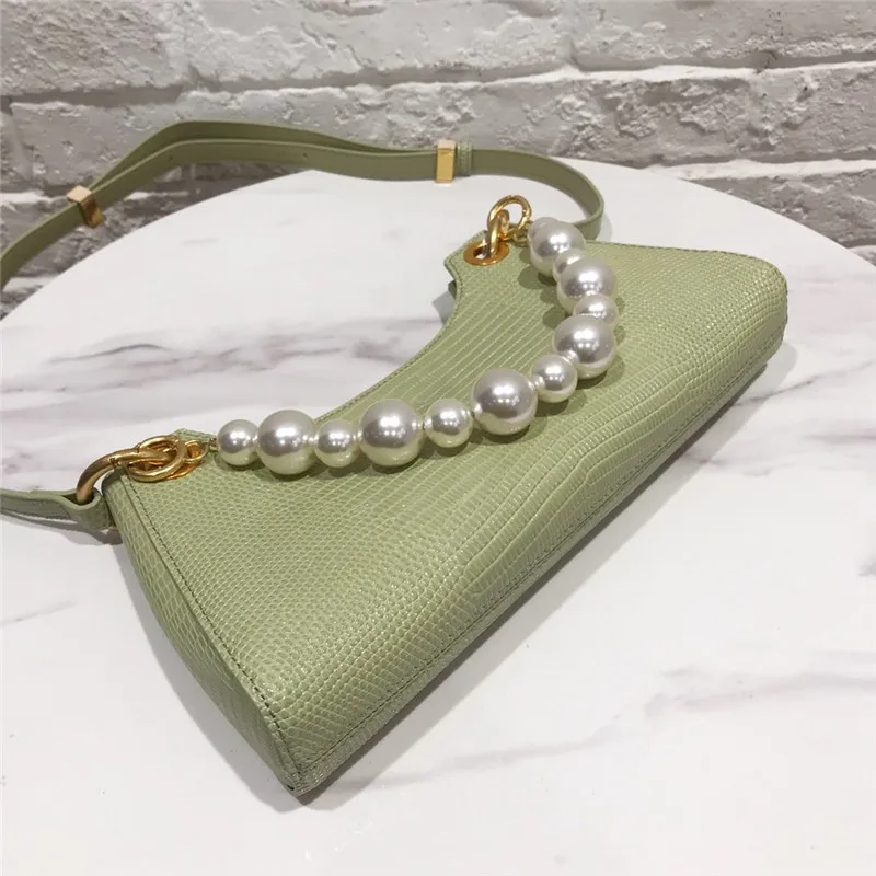 

2020 new Lizard Design stick bag with pearl chain underarm bag small group design leather Single Shoulder Messenger Bag