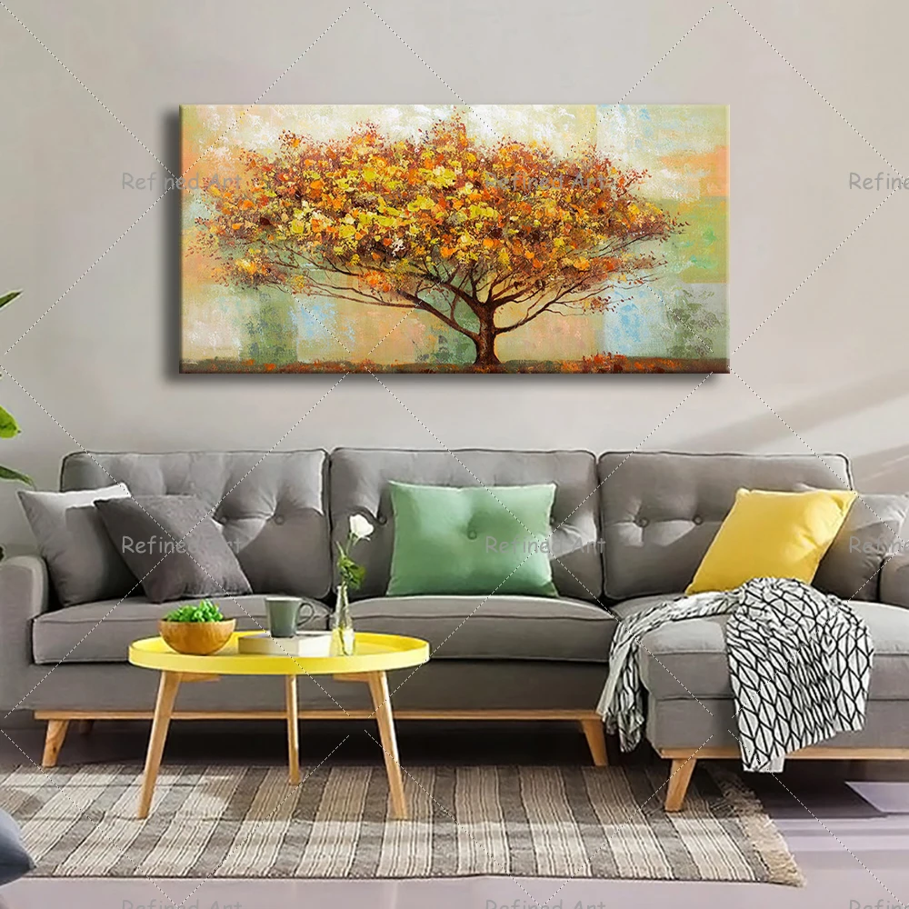 

Hand Painted Contemporary Abstract Flower Plant Canvas Oil Painting Tree of Life Mural Living Room Wall Art Decorations
