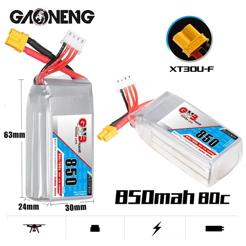 

1/2/3/4/5PCS MAX160C GNB 3S 80C 11.1V Lipo Battery 850mAh For FPV Racing Drone 180CFX 3D Quadcopter Helicopter With XT30U-F Plug