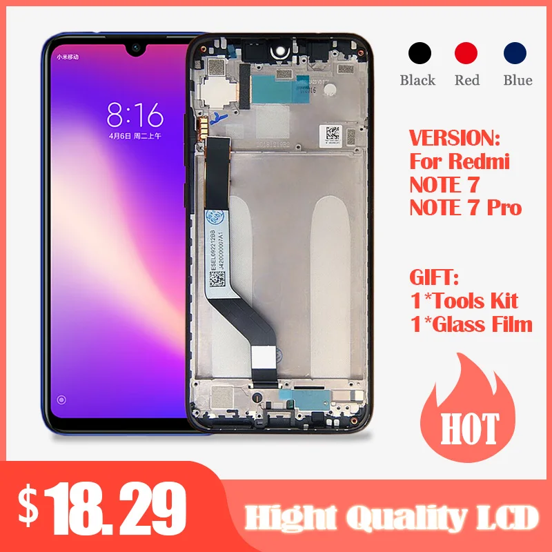 10 сенсорный ЖК дисплей для Xiaomi Redmi Note 7 сменный с рамкой Note7 Pro детали