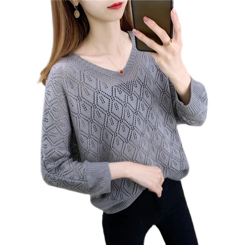 

Room 192586, 6 row 2 make spring clothing V is gotten under the pure color hollow out pullovers [1101] 37