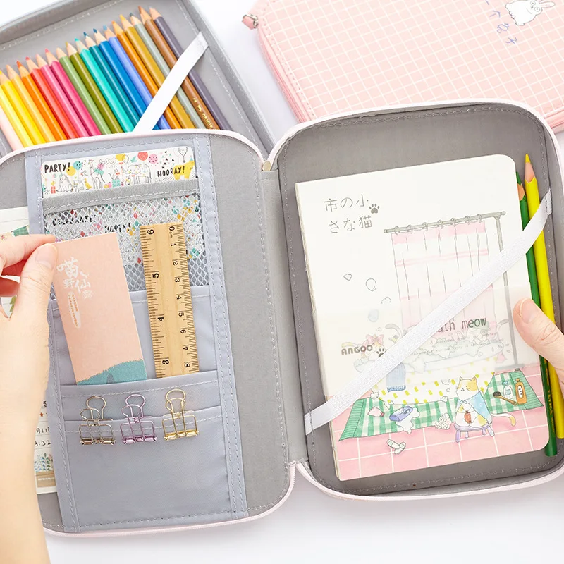 kawaii cartoon cat dog solid school pencil case large capacity zipper pen box phone storage bag for gift korea stationery free global shipping