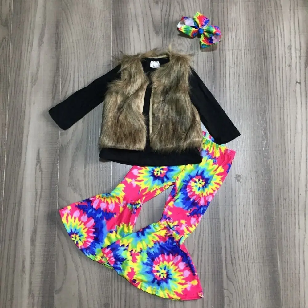 Осенний наряд для маленьких девочек girlymax черный реглан с плюшевым жилетом юбка