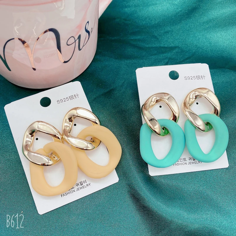 

Fashion Resin Women Double Twisted Oval Earrings Geometric Dangle Earrings for Girl Punk Round Earring Big Water Drop Ear Studs