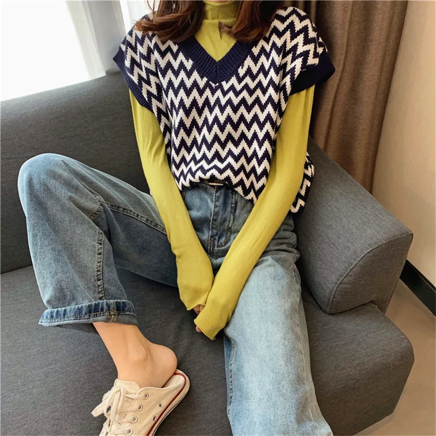 Шикарный модный клетчатый полосатый вязаный жилет женский свитер укороченный