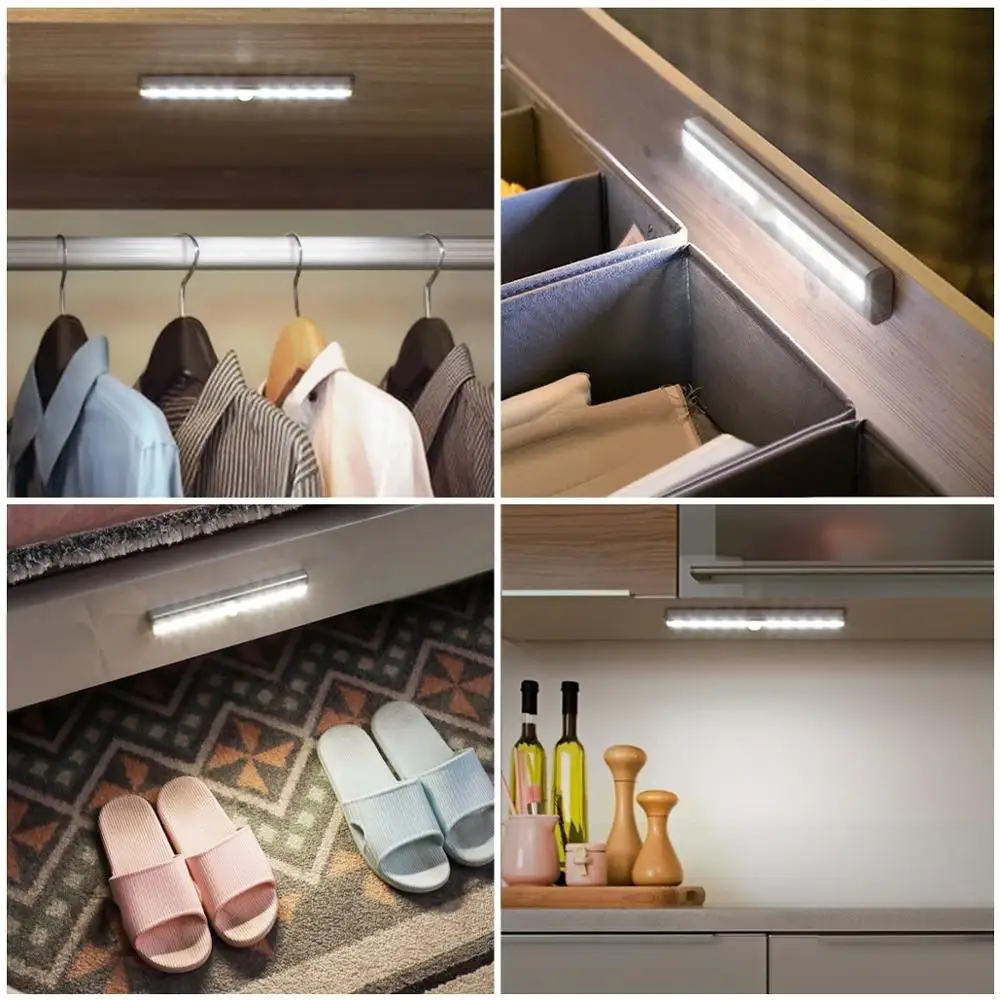 6/10 LEDs PIR LED Motion Sensor Light Cupboard Wardrobe Bed Lamp LED Under Cabinet Night Light For Closet Stairs Kitchen images - 6