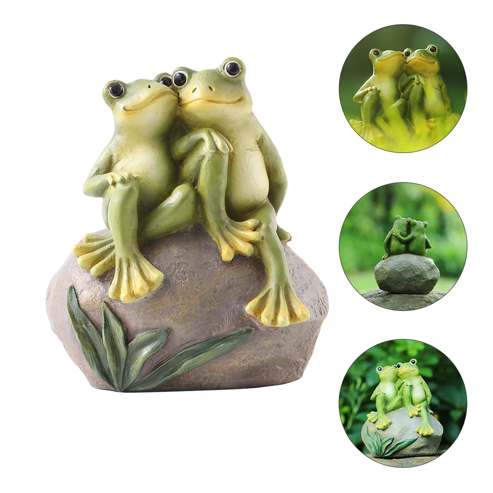 

1pc Frogs Couple Ornament Resin Statue Decor Yard Scene Adornments Resin Animal Ornament