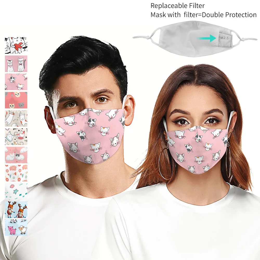 

Mouth Masks Adult Filter PM2.5 Cover Mascarilla Washable Face Mask Reusable Adult Mouth Face Mask Pattern Printed Cat Masks