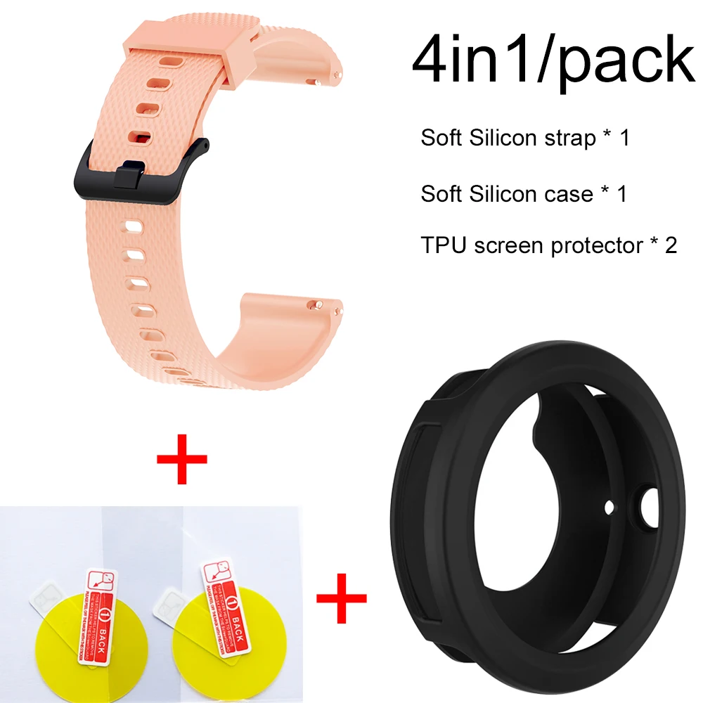 Pink-Black case 4в1 умные часы аксессуары для Garmin Vivoactive3 Ремешок Браслет мягкий силиконовый браслет для Vivoactive 3 Чехол пленка для экрана - Цвет: Pink-Black case