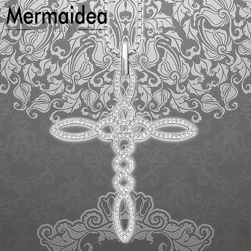 Ожерелье из звеньев цепи с узлом и крестом модное посеребренное ювелирное