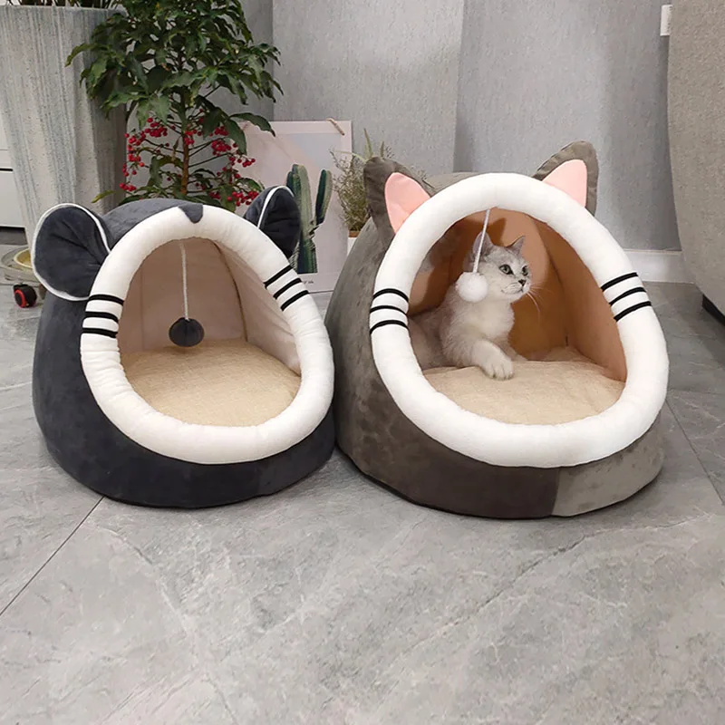 

Warm Pet Cat House Puppy Dog Bed & Dog Beds House Winter Sleeping Bag Portable Indoor Nest Puppies Tent with Removable Cushion C