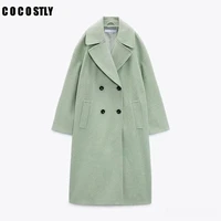 new 2022 za women coat elegant office long wool coat long sleeve double breasted loose coat overcoat female winter outerwear