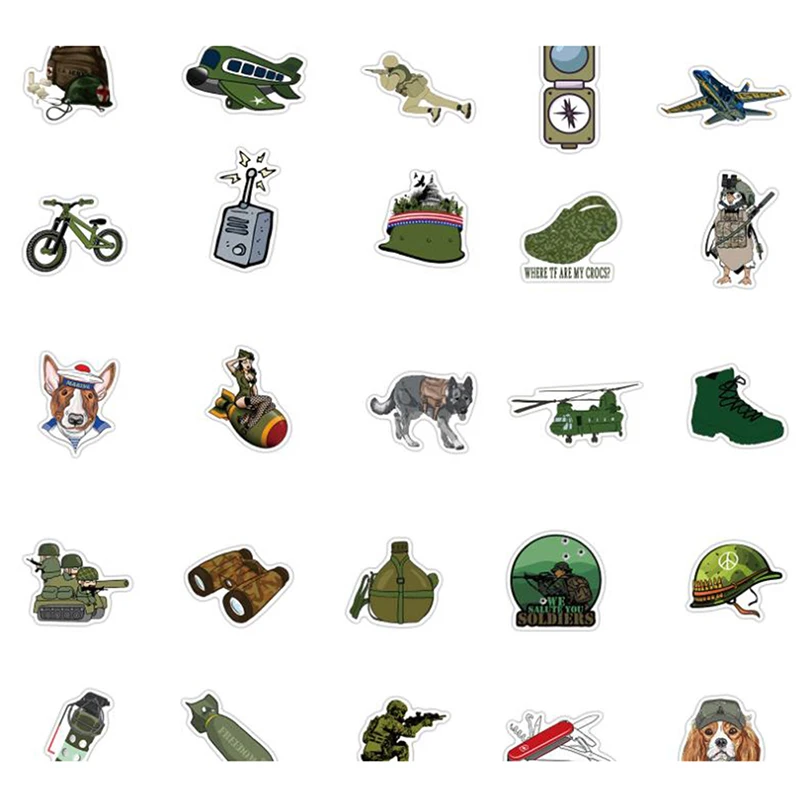Pegatina de Graffiti militar para ni&ntilde;os, pegatinas y calcoman&iacute;as de vinilo DIY para ordenador port&aacute;til, monopat&iacute;n, funda de tel&eacute;fono, Motor, 50 Uds.-5
