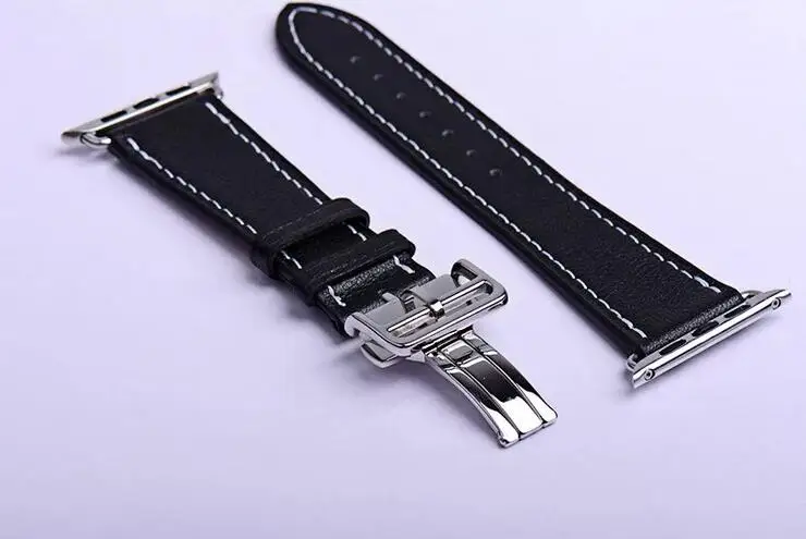 Серия 5 4 3 2 1 из натуральной кожи петлевой ремешок для Apple Watch band одинарный ремешок с пряжкой для iwatch 38 мм 42 мм 40 мм 44 мм - Цвет ремешка: Черный