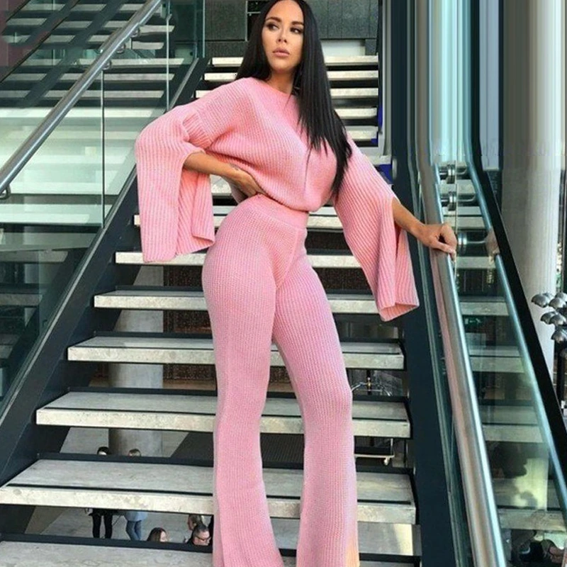 Соблазнительные однотонные костюмы из двух предметов женский короткий свитер с