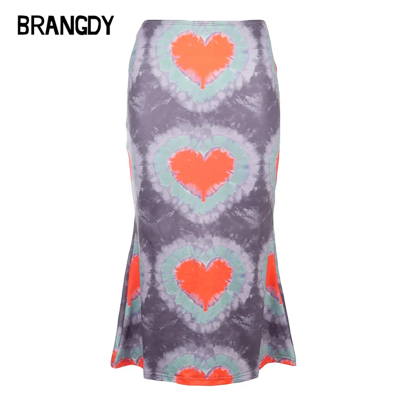 

Brandgy Skirts Women 2020 Fashion New Love Printing Leisure Bag Hip Skirt Low Waist Loose Skirt Women Y2K Skirt юбка женская