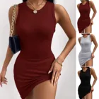 Ishowtienda летние женские узкие сексуальные повседневные Роман без рукавов для похудения с О-образным вырезом однотонное Платье на бретелях Платье Женское Лето сексуальное Платье