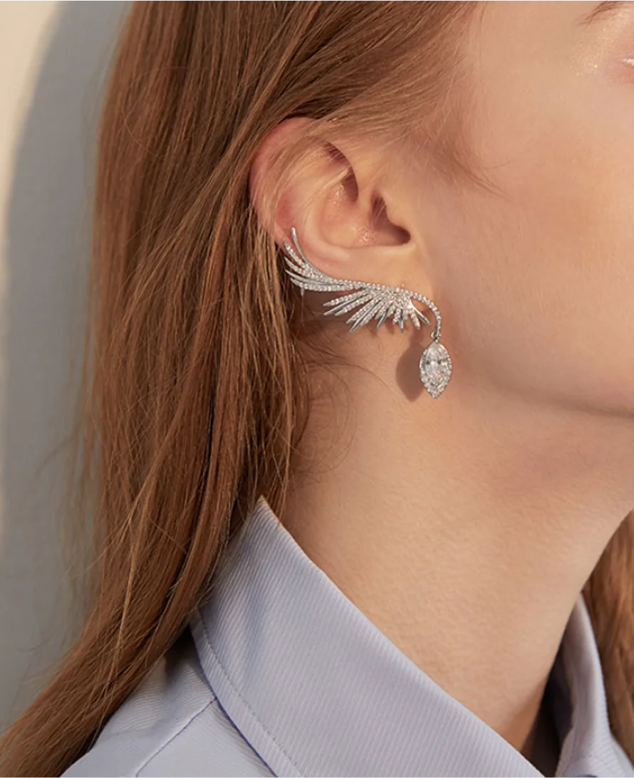 

2023 trend 925 Silver Needle Simple Angel Wing Unusual Stud Hanging Earring Fashion Jewelry for women