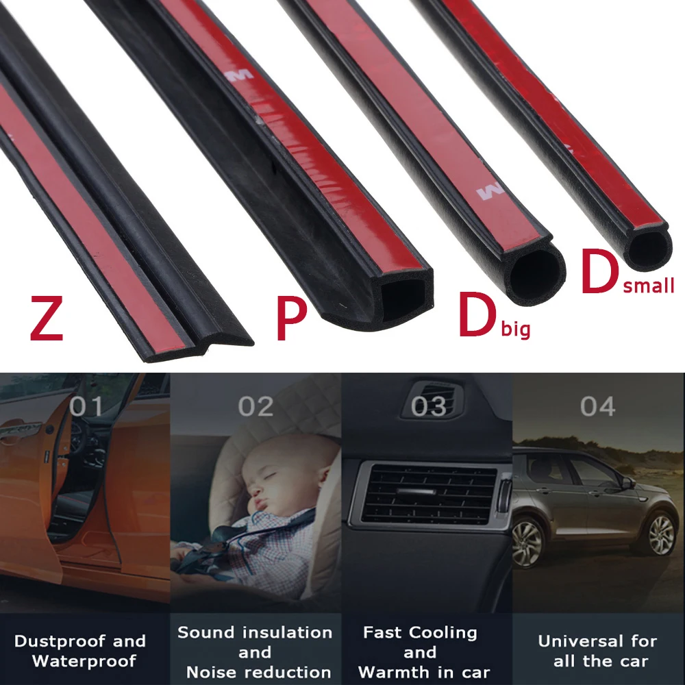 

2 meters Z P D shape weatherstrip Car Door Seal Strip EPDM Rubber Waterproof Trim Sound Insulation Soundproof Strip adhesive