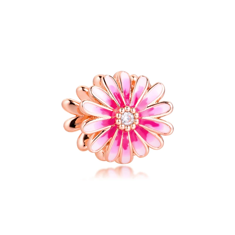 

Pink Flower Charm Beads For Jewelry Making Pave Stones Crystal Beads Fit Bracelet DIY Charm