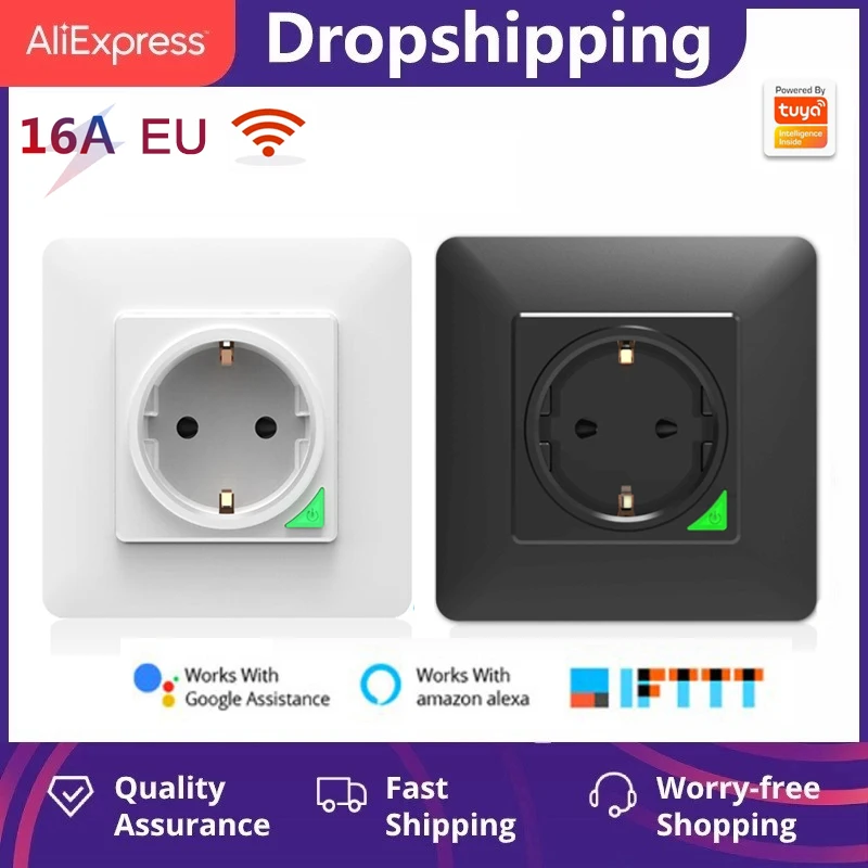 

Smart Wall Socket,Tuya Smart Life APP Voice Remote Control EU 16A Wifi Power Plug Works With Google Home Alexa IFTTT