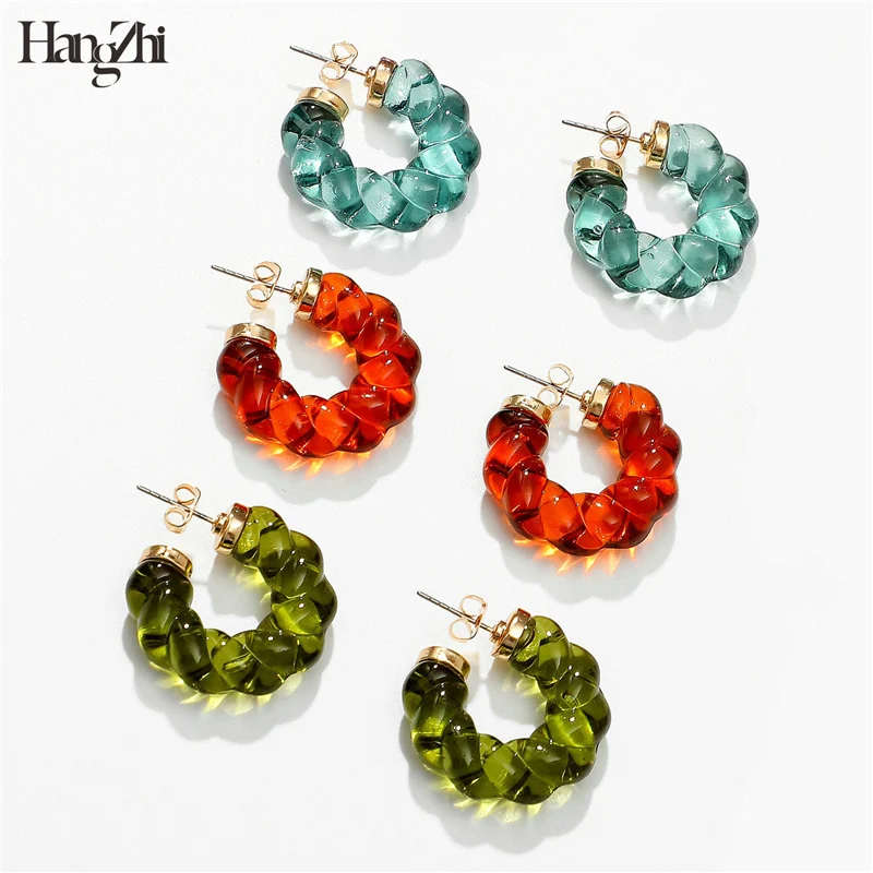 

HANGZHI New Colorful Transparent Twisted C-Shaped Resin Stud Earrings for Women Girls Party Jewelry Gifts 2021