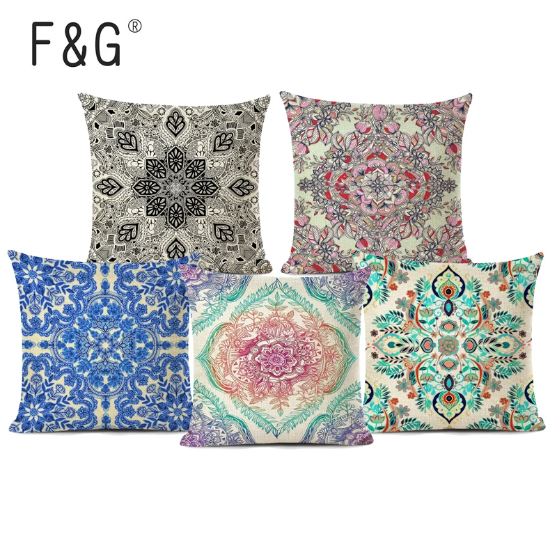 Винтажный чехол для подушки в скандинавском стиле с цветами богемный красочный