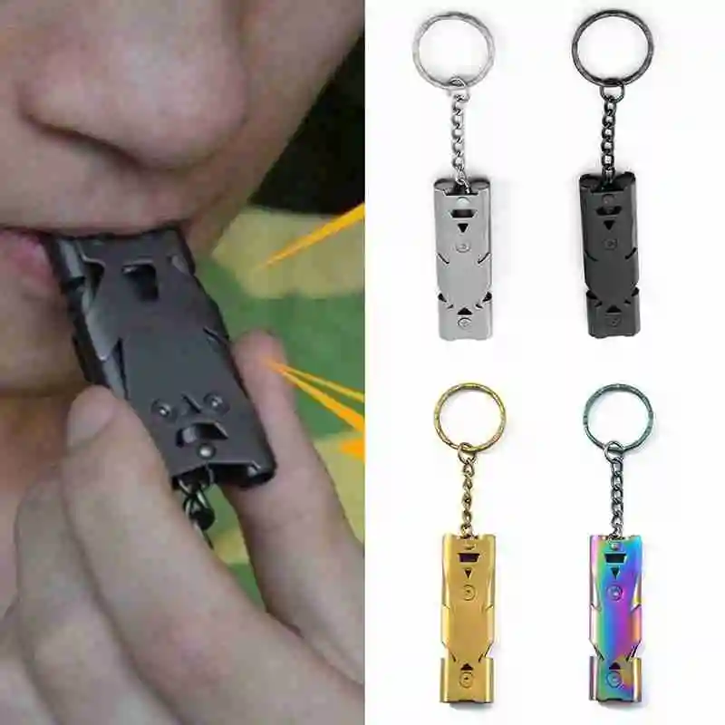 

steel double pipe whistle Outdoor survival survival whistle survival whistle Field life whistle EDC tool