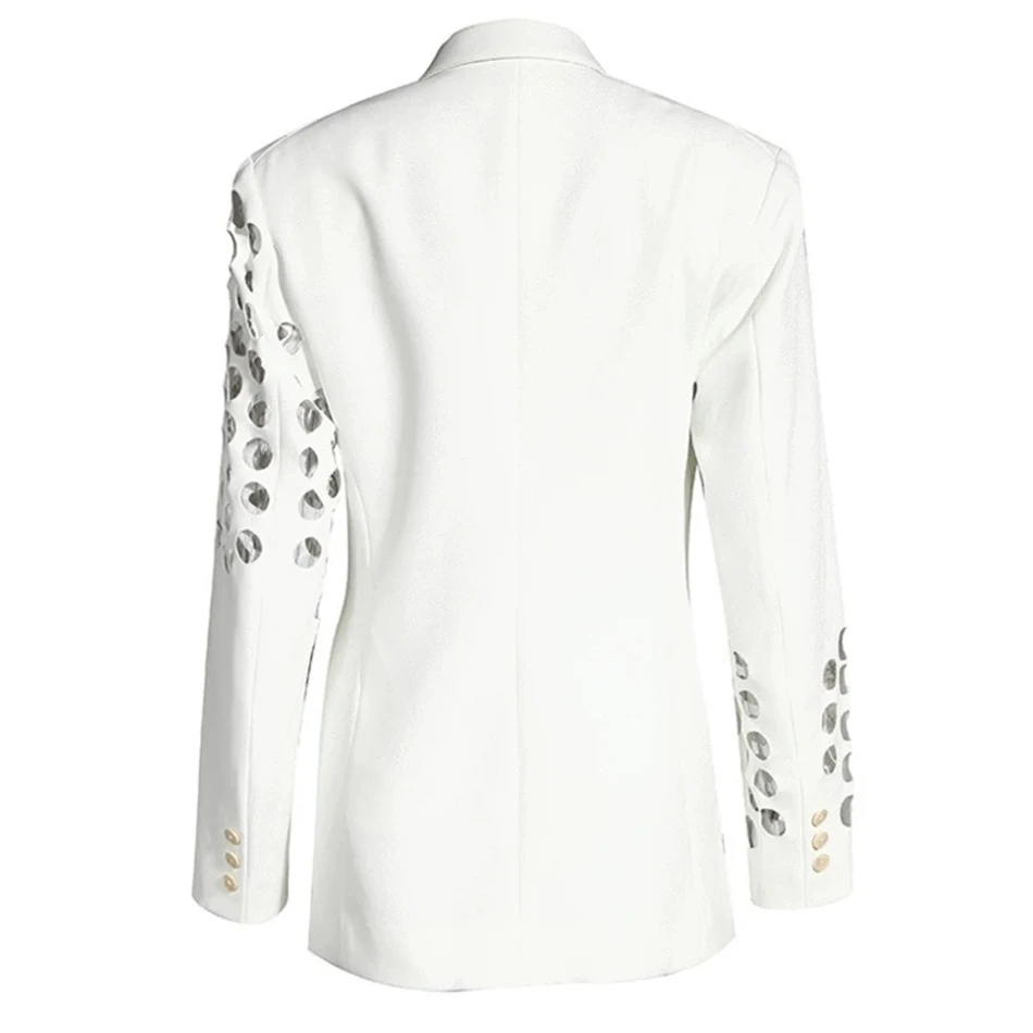 

Black White Hollow Out Double Breasted Blazer New Lapel Long Sleeve Slim Jacket Casual Fashion Female Autumn 2021 Women Clothing