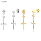 ANDYWEN 925 пробы Серебряный Золотой Меч Любовь Подвеска Серьги-капли простой свадебный подарок 2021 изысканные ювелирные изделия зажимы серьги драгоценности