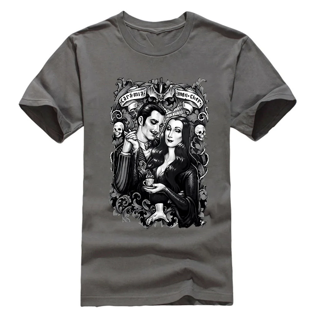 Темно-серый Черная футболка Cara My Mon Cher Morticia And Gomez The Addams family Horror футболка с фигурным рисунком - Цвет: Темно-серый