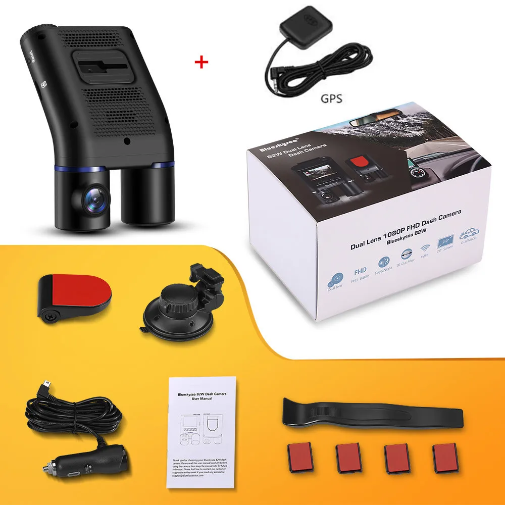 Blueskysea B2W wifi видеорегистратор Full HD 1080P 30fps с двумя объективами, автомобильная камера DVR, g-сенсор, видеорегистратор - Название цвета: B2W Camera With GPS